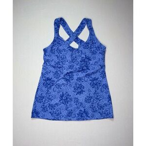 REI Co-op Active Tank Top Womens‎ Large Blue Floral Crossback Workout Casual